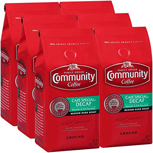 Community Coffee Café Special Decaf Medium Dark Roast Premium Ground 12 Oz Bag (6 Pack), Full Body Rich Flavorful Taste, 100% Select Arabica Coffee Beans Community Coffee Café Special Decaf Medium Dark Roast Premium Ground 12 Oz Bag (6 Pack), Full Body Rich Flavorful Taste, 100% Select Arabica Coffee Beans