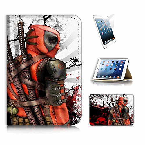 ( For iPad Mini 1/2/3 , Generation 1/2/3 ) Flip Wallet Case Cover & Screen Protector Bundle! A4100 Deadpool Superhero