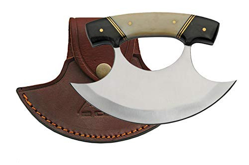 SZCO Supplies 5.5" Horn/Bone Handle Crescent Blade Ulu Knife with Sheath SZCO Supplies 5.5" Horn/Bone Handle Crescent Blade Ulu Knife with Sheath