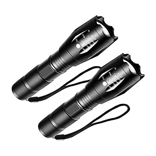 COSITA LED Tactical Flashlight, Super Bright Flashlights with 5 Modes, Zoomable, IP65 Water Resistant Handheld Light Powerful Camping Outdoor Emergency Everyday Flashlights -2 Pack-