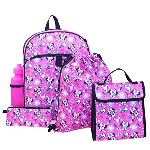 Disney Girls' Minnie Mouse 5 Pc Set Backpack, Pink One Size