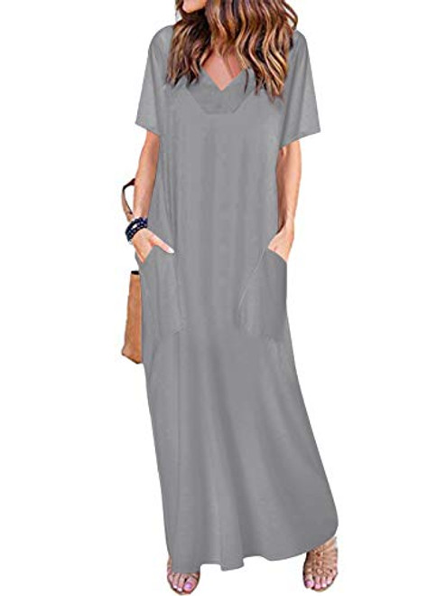 Celmia Summer Dresses for Women V Neck Beach Dress Bohemian Maxi Dress with Pockets Casual Elegant