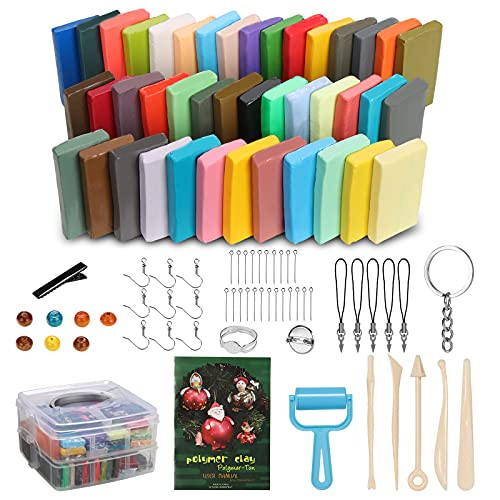 Polymer Clay 42 Colors Modeling Clay Kit with Sculpting Clay Tools and Accessories, Oven Bake Clay Starter Set for Kids Beginners DIY Crafts Polymer Clay 42 Colors Modeling Clay Kit with Sculpting Clay Tools and Accessories, Oven Bake Clay Starter Set for Kids Beginners DIY Crafts