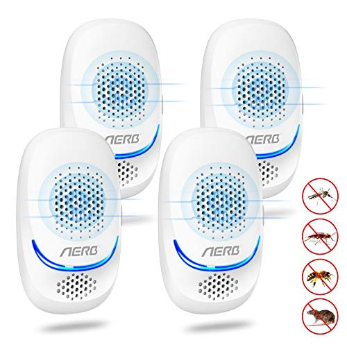 Aerb Ultrasonic Pest Repeller, 10W Powerful Plug-in Insect Repellent, Electronic Pet Safe Pest Repellent, Indoor Pest Defender for Mosquitoes, Spiders, Bed Bug, Roach, Mice, Fleas, Ants, Flies-4 Pack-