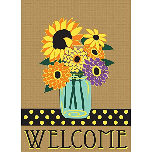 Welcome Floral Mason Jar Rustic Burlap 13 x 18 Rectangular Small Garden Flag