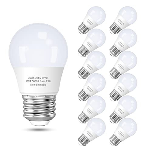 A15 LED Bulb 60 Watts Equivalent, 5000K Daylight White Appliance Light Bulb, E26 Base Ceiling Fan Light Bulbs, G45 Shape Small Lightbulbs, Non-Dimmable, 12-Pack