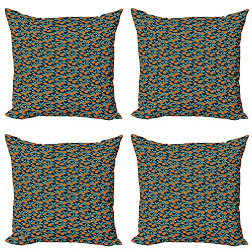 Ambesonne Orange Blue Throw Pillow Cushion Case Pack of 4, Citrus Branches and Leaves, Modern Accent Double-Sided Digital Printing, 16", Dark Teal Burnt Orange
