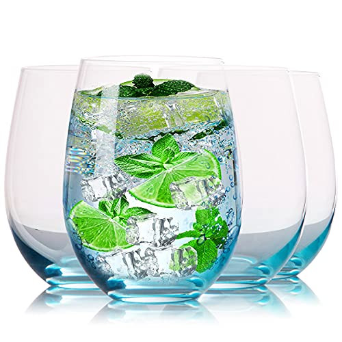 Sturdy Stemless Red Wine Glasses Set of 4 XJJDCB Hand Blown Crystal Colorful Wine Tumbler for Whiskey-Cocktails-Juice Multi-Purpose Red Wine Glasses  and  Wine Cups - 17.6 oz