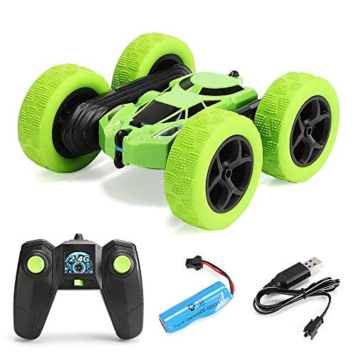 YunYiFiLyn RC Stunt Car Toy, Remote Control Car with 2 Sided 360 Rotation for Boy Kids Girl, Red,Yellow,Blue,Green -Green-