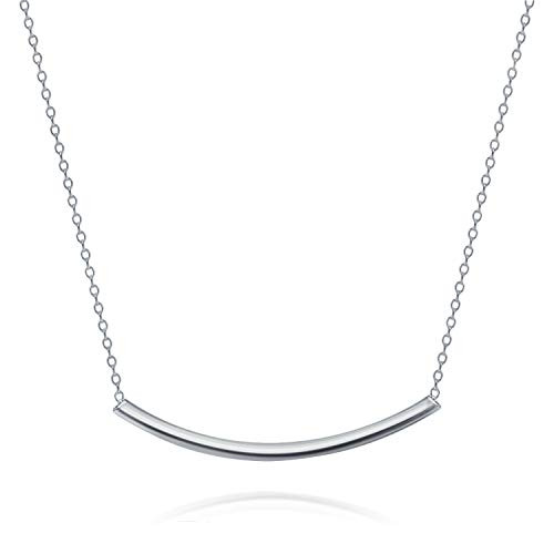 Minimalist Delicate Thin Sideways Horizontal Round Tube Curved Bar Slide Pendant Necklace For Women Teen 925 Sterling Silver Minimalist Delicate Thin Sideways Horizontal Round Tube Curved Bar Slide Pendant Necklace For Women Teen 925 Sterling Silver