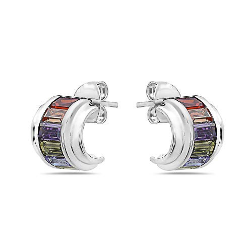 925 Solid Sterling Silver 10mm Cubic Zirconia Cuff Huggie Hoop Stud Earrings - Mini Unisex Round Jewelry 925 Solid Sterling Silver 10mm Cubic Zirconia Cuff Huggie Hoop Stud Earrings - Mini Unisex Round Jewelry