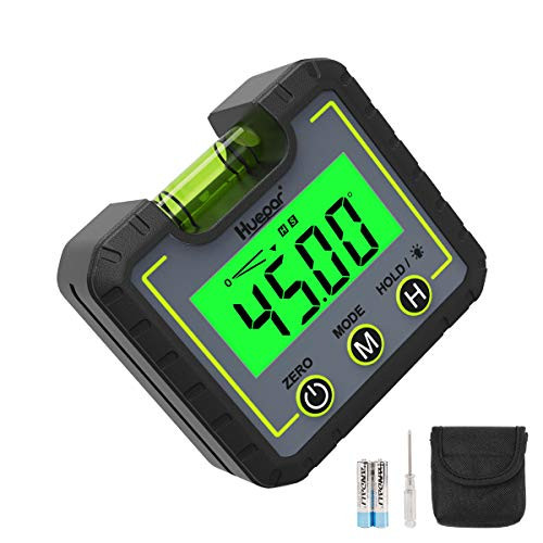 Huepar Digital Level Angle Gauge Mini Angle Finder Level Box with V-Groove Magnetic Base and Backlight LCD Bevel Gauge Inclinometer for Carpentry,Building, Automobile, Masonry -0~360Fast Measurement AG01