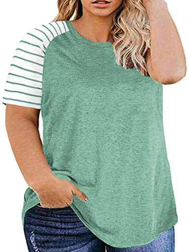 Womens Plus Size Shirts 4X Round Neck Summer Tunic Tops Light Green-26W
