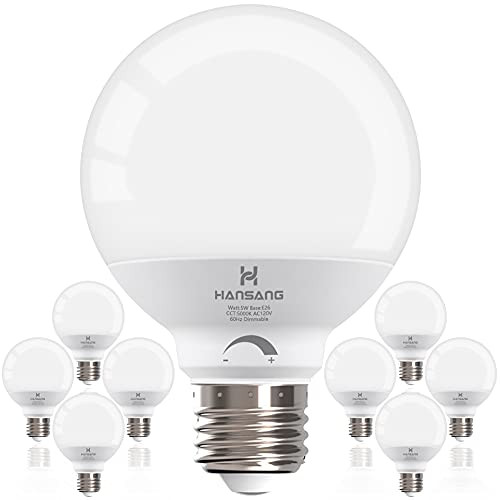 LED Vanity Light Bulbs Dimmable 5000K Daylight, Hansang G25 LED Globe Light Bulbs with E26 Medium Base, 5W -60W Equivalent- Bathroom Round Light Bulb for Makeup Mirror Home Lighting, 500LM, 8 Pack