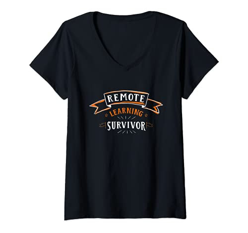 Womens Remote Learning Survivor Homeschool Student Online School V-Neck T-Shirt