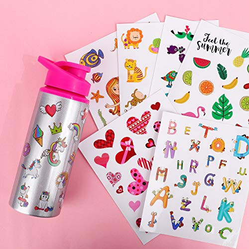 PhyPa Make Your Own Bottle with Assorted Designs Stickers DIY Decorate Your Own Water Bottle for Girls Party Favors 20 oz Kids Water Bottle DIY Art and Craft Set for Children