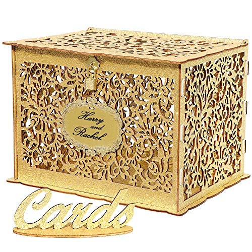 OurWarm Gold Wedding Card Box for Wedding Reception, Glittery Wooden Card Boxes with Lock, Gift Card Box Money Holder for Reception Anniversary Shower Rustic Wedding Decorations Birthday Graduation OurWarm Gold Wedding Card Box for Wedding Reception, Glittery Wooden Card Boxes with Lock, Gift Card Box Money Holder for Reception Anniversary Shower Rustic Wedding Decorations Birthday Graduation
