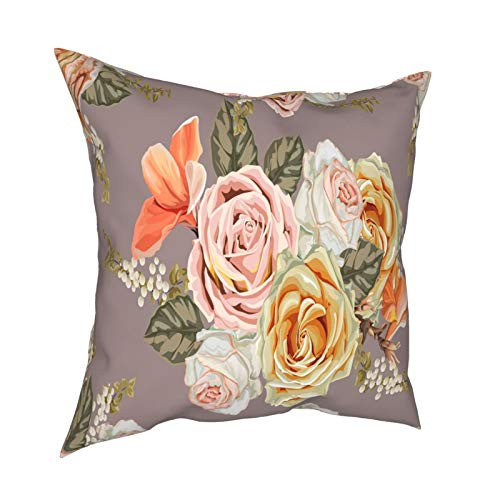 Retro Rose Flower Floral Brown Throw Pillow Cover Pillowcase for Decorative Pillows Cushion Case Decoration for Sofa Couch