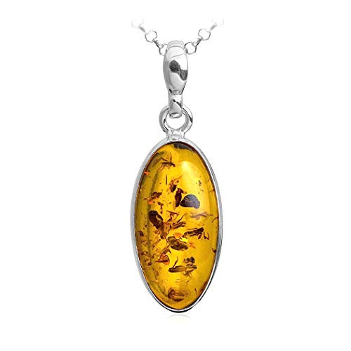 Honey Amber Sterling Silver Oval Pendant Necklace Chain 18 Honey Amber Sterling Silver Oval Pendant Necklace Chain 18