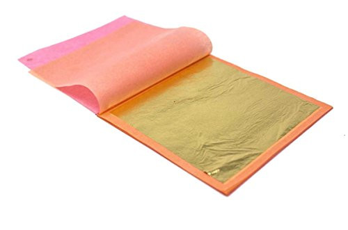 24 Karat Edible Gold Leaf by Slofoodgroup (10 Sheets Gold Leaf per Book) Gold Leaf Sheet Size 3.15in x 3.15in Loose Leaf Sheets