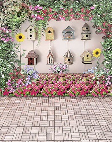 Brick Floor Colorful Flowers Birdcage Photography Backdrops Photo Props Studio Background 5x7ft
