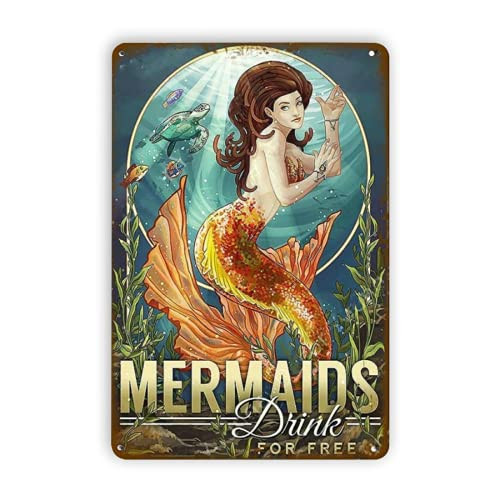 Mermaid Retro Metal Tin Signs, Mermaid Free Drink Vintage Metal Sign Bar Cafe Home Kitchen Restaurant for Garage Man Cave Wall Decor Art Hotel Poster Plaque 12"x 8" Inch Mermaid Retro Metal Tin Signs, Mermaid Free Drink Vintage Metal Sign Bar Cafe Home Kitchen Restaurant for Garage Man Cave Wall Decor Art Hotel Poster Plaque 12"x 8" Inch
