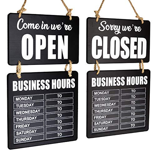 Business Hours Hanging Chalkboard Black Welcome Chalk Boards for Restaurant Door Sign -Double Sided Open/Closed- Hangable  and  Decorative -Black-