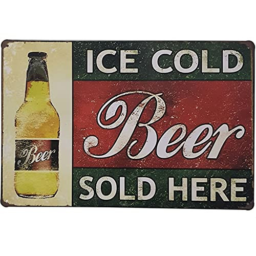 Hitonlon Vintage Iron Painting Ice Cold Beer Sold Here-Retro Iron Poster Painting Tin Sign Vintage Wall Decor for Cafe Bar Pub Home Garage 12x8 inches Beer Decoration Crafts