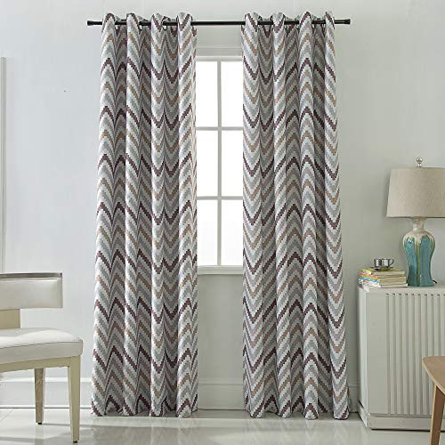 Jarl home Brown Blackout Curtains - Water Ripple Blackout Window Drape for Bedroom Polyester Printing Curtain Panels for Living Room, 2 Panels (Brown, 52 x 84 inch Panel)