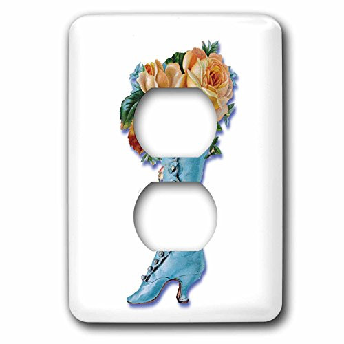 3dRose lsp_170320_6 Pretty Light Blue Victorian Boot Filled with Peach Colored Roses Light Switch Cover