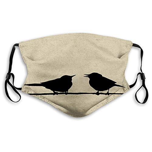 Comfortable Printed Activated carbon mask,Grunge Worn Out Background with Bird Silhouettes on a Wire,Facial decorations for man woman