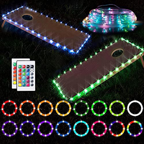 LED Cornhole Board Lights, Remote Control Cornhole Board Edge Night Lights, 16 Color Changing by Yourself, Great Addition for Playing Bean Bag Toss Cornhole Game at the Family Backyard at Night, 2 Set