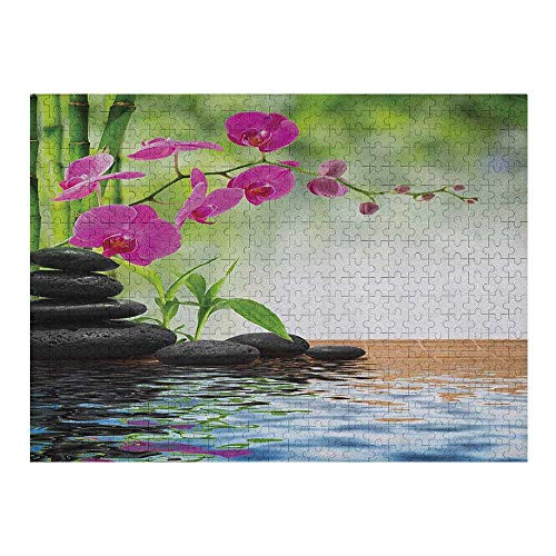 Spa Jigsaw Puzzle 500 Piece, Composition Bamboo Tree Floor Mat Orchid Stones Wellness Greenery, Fuchsia Charcoal Grey Lime Green Spa Jigsaw Puzzle 500 Piece, Composition Bamboo Tree Floor Mat Orchid Stones Wellness Greenery, Fuchsia Charcoal Grey Lime Green