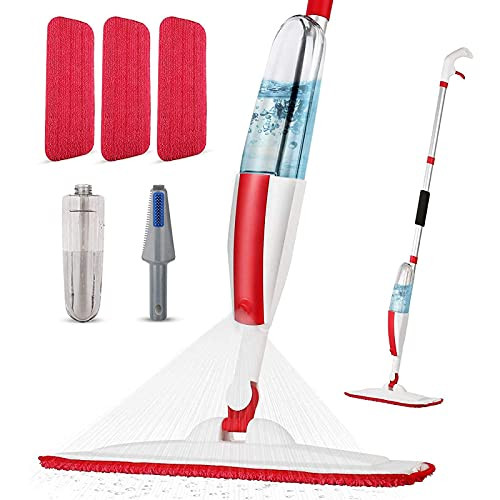 Sturdy Spray Mops for Floor Cleaning, Microfiber Spray Cleaning Mop Kit with 3 Reusable Washable Pads 400ML Refillable Bottle and Scrubber Flat Mop with 360 Degree Swivel Head for Hardwood Laminate
