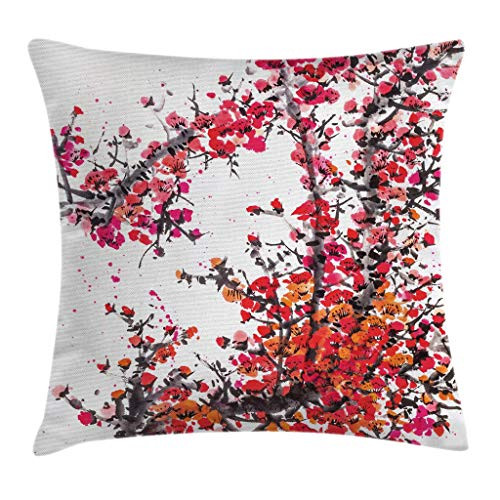 antoipyns Japanese Throw Pillow Cushion Cover Japanese Cherry Blossoms in Watercolor Brush Style Eastern Vibrant Oriental Art Decorative Square Accent Pillow Case-18 x 18- Inch Orange Red antoipyns Japanese Throw Pillow Cushion Cover Japanese Cherry Blossoms in Watercolor Brush Style Eastern Vibrant Oriental Art Decorative Square Accent Pillow Case-18 x 18- Inch Orange Red