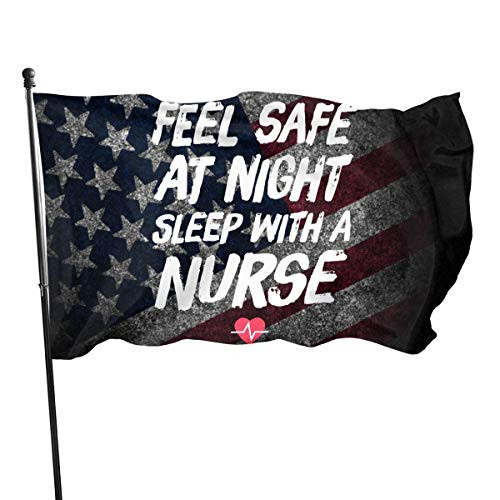CHANGQUDD Feel Safe at Night Sleep with A Nurse 3x5 Ft American Flag, Outdoor Banner, Family Banner, Garden Banner Black