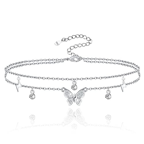 Layered Anklet for Women 925 Sterling Silver Butterfly and Lightning Ankle Bracelet Adjustable Summer Beach Anklets Jewelry Gifts for Women Wife Girls Layered Anklet for Women 925 Sterling Silver Butterfly and Lightning Ankle Bracelet Adjustable Summer Beach Anklets Jewelry Gifts for Women Wife Girls