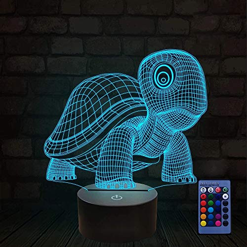 Creative 3D Sea Turtle Night Light 16 Colors Changing USB Power Remote Control Touch Switch Decor Lamp Optical Illusion Lamp LED Table Desk Lamp Children Kids Christmas Brithday Gift