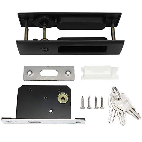 Door Handle Set, Zinc Alloy Sliding Door Lock Latch Handle Set Bathroom Balcony Cabinet Door Hardware Fittings-Black-