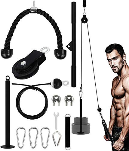 TGE Upgraded Fitness LAT  and  Lift Pulley System, 2-in-1 Loading Pin Tricep Bar/Rope Cable Machine for Muscle Strength, Home Workout Gym Equipment for Pull Downs, Biceps Curl, Forearm, Shoulder
