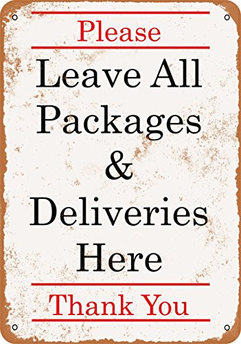 Wall-Color 9 x 12 Metal Sign - Please Leave Package and Deliveries Here - Vintage Look