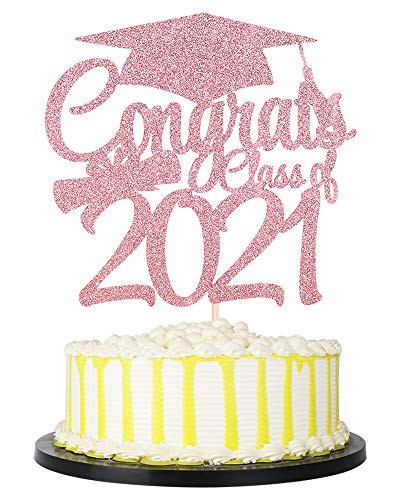 palasasa Black Glittery Congrats Class of 2021 Cake Topper - 2021 Congrats Grad Cake Topper for Graduation Party Decorations Graduate Supplies -Rose Gold-