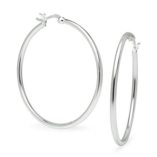 Silverline Jewelry 925 Sterling Silver High Polished 2mm Round-Tube Click-Top Hoop Earrings, 60mm Silverline Jewelry 925 Sterling Silver High Polished 2mm Round-Tube Click-Top Hoop Earrings, 60mm