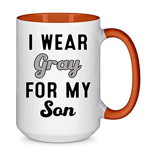 I Wear Gray For My Son Brain Tumor Awareness Get Well Soon Presents For Mom Present For Birthday, Anniversary, Pioneer Day 15 Oz Orange Inner Mug
