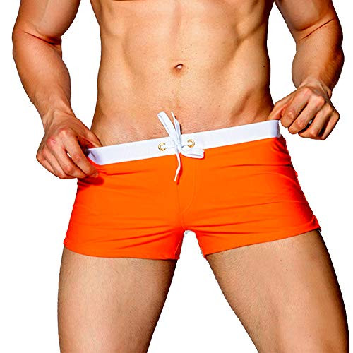 Cocobla Men Swim Brief Sexy Surfing Board Shorts Beach Boxer Swimming Trunks with Pockets Orange