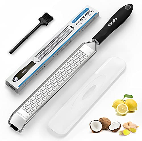 Wimaha Lemon Zester  and  Cheese Grater with Handle, Pro Stainless Steel Zester Grater Handheld Kitchen Zester Tool for Ginger, Grlic, Coconut, Nutmeg, Citrus, Chocolate, Vegetables - Dishwasher Safe
