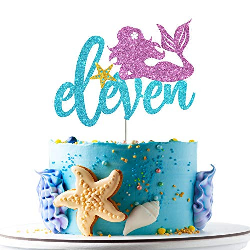Mermaid Eleven Cake Topper, Happy 11th Birthday Cake Decor, I'm Eleven Sign, Little Mermaid Birthday Party Decoration Supplies, Daughter of the Sea, Under the Sea Themed, Ocean Themed - Glitter Mermaid Eleven Cake Topper, Happy 11th Birthday Cake Decor, I'm Eleven Sign, Little Mermaid Birthday Party Decoration Supplies, Daughter of the Sea, Under the Sea Themed, Ocean Themed - Glitter