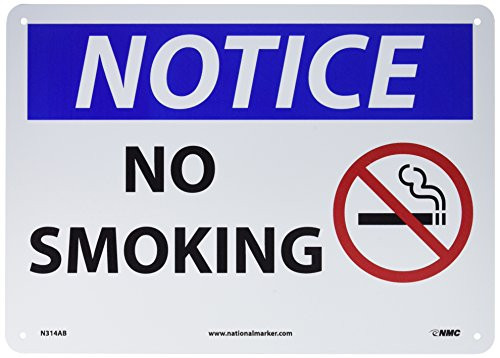 NMC N314AB OSHA Sign, Legend "NOTICE - NO SMOKING" with Graphic, 14" Length x 10" Height, Aluminum, Black/Blue on White NMC N314AB OSHA Sign, Legend "NOTICE - NO SMOKING" with Graphic, 14" Length x 10" Height, Aluminum, Black/Blue on White