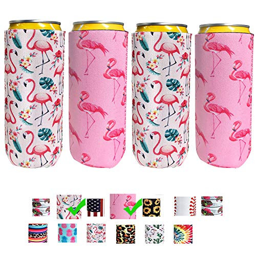 ZSYKD 4pcs Slim Can Cooler Sleeve, Foldable Stubby Holders Beer Cooler Bags Fits 12oz Slim cans Energy Drink  and  Beer,12oz RedBull,Michelob Ultra,Truly Red Bull,White Claw