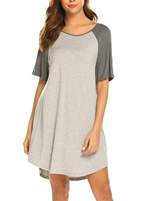 Ekouaer Short Sleeve Nightgown Raglan Sleepshirt Boyfriend Style Sleepwear for Women Medium Grey